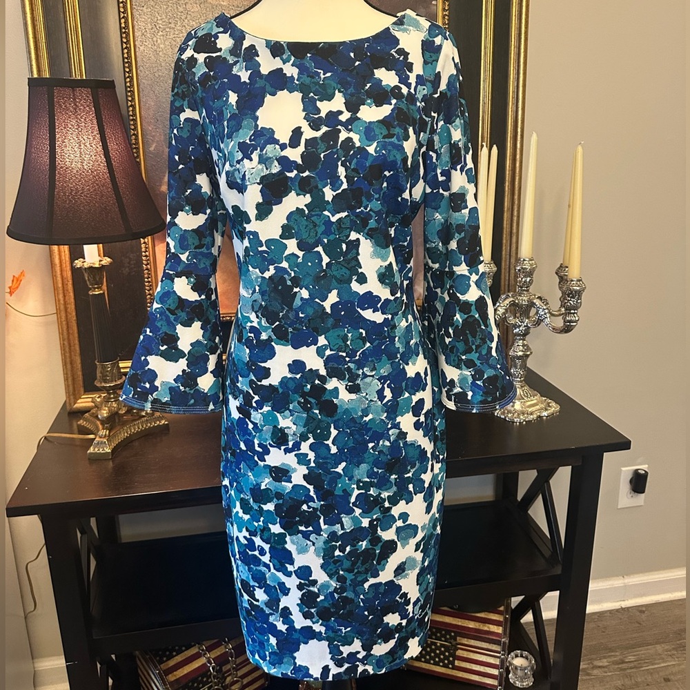 Calvin Klein Blue and White Floral Midi Dress
